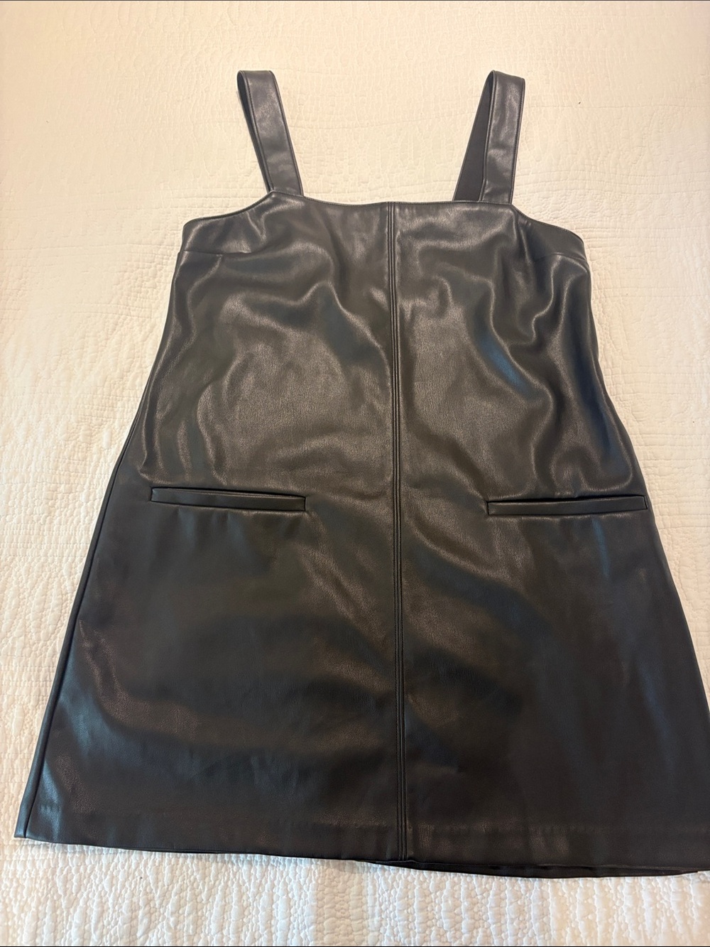 Dex Black Faux Leather-Trim Pinafore